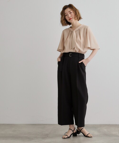 grove（グローブ）の「【夏に嬉しい機能付き】リネンライクベルトワイドパンツ（その他パンツ・レディース・カーキ/ブラック/チャコール/ベージュ・03/02/01/04/05）」の6枚目の写真