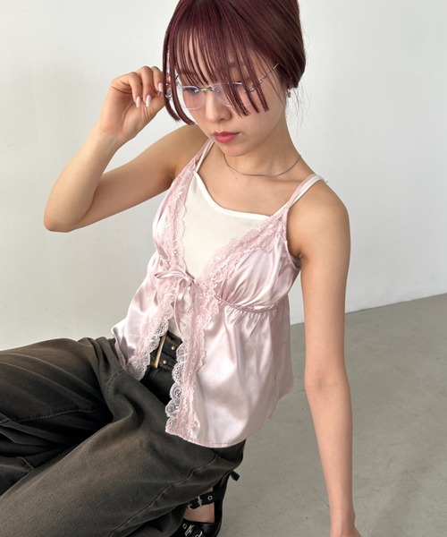 Bamm(バム)の「サテンレースキャミビスチェ(キャミソール・レディース・ピンク/ブラック/アイボリー・FREE)」の16枚目の写真