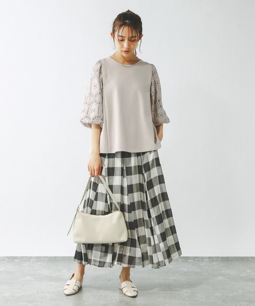 セール】なめらかタッチ袖レースT6分袖/289389（Tシャツ