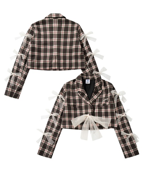 セール】【HOOK】for girls チュールリボン付きチェック柄ジャケット