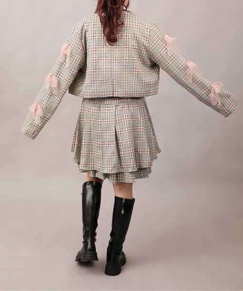 HOOK(フック)の「【HOOK】for girls チュールリボン付きチェック柄ジャケット(テーラードジャケット・レディース・グリーン/ブラック・LARGE/MEDIUM/SMALL)」の9枚目の写真