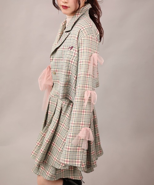 HOOK(フック)の「【HOOK】for girls チュールリボン付きチェック柄ジャケット(テーラードジャケット・レディース・グリーン/ブラック・LARGE/MEDIUM/SMALL)」の13枚目の写真