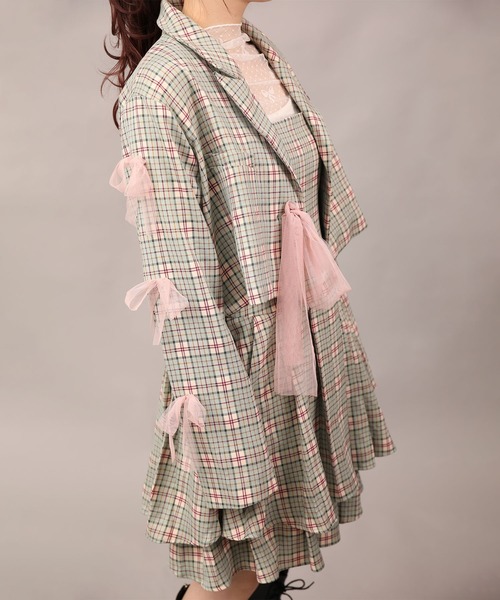 HOOK(フック)の「【HOOK】for girls チュールリボン付きチェック柄ジャケット(テーラードジャケット・レディース・グリーン/ブラック・LARGE/MEDIUM/SMALL)」の14枚目の写真