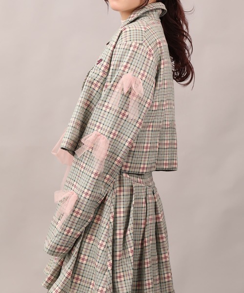 HOOK(フック)の「【HOOK】for girls チュールリボン付きチェック柄ジャケット(テーラードジャケット・レディース・グリーン/ブラック・LARGE/MEDIUM/SMALL)」の11枚目の写真