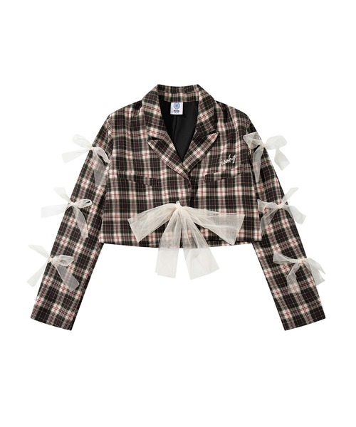 セール】【HOOK】for girls チュールリボン付きチェック柄ジャケット