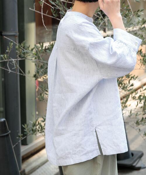 FORK&SPOON（フォークアンドスプーン）の「FORK&SPOON　コットンリネンギャザースリーブシャツ（シャツ/ブラウス・レディース・ストライプ/チャコールグレー/ブラック系その他/ナチュラル・1）」の6枚目の写真