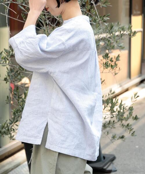 FORK&SPOON（フォークアンドスプーン）の「FORK&SPOON　コットンリネンギャザースリーブシャツ（シャツ/ブラウス・レディース・ストライプ/チャコールグレー/ブラック系その他/ナチュラル・1）」の9枚目の写真