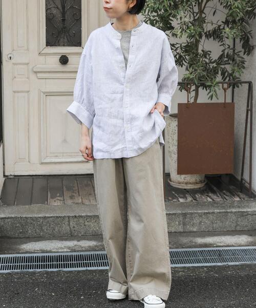 FORK&SPOON（フォークアンドスプーン）の「FORK&SPOON　コットンリネンギャザースリーブシャツ（シャツ/ブラウス・レディース・ストライプ/チャコールグレー/ブラック系その他/ナチュラル・1）」の12枚目の写真