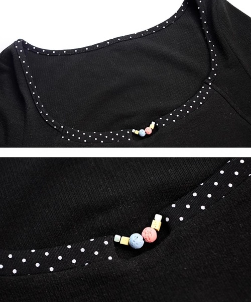 tシャツ ドット柄パイピング バックレースアップ 半袖トップス GH25s092「Girlyhalo」 レディース セール】ドット柄パイピング バックレースアップ 半袖トップス