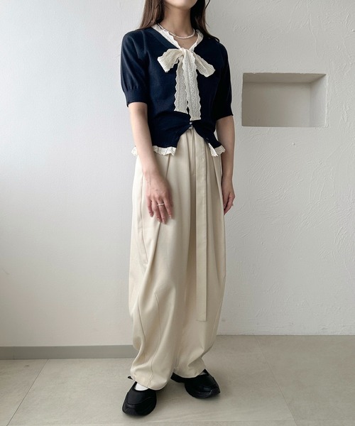 カーディガン レースリボンワンピース レディース DAY CLOSET カーディガン レディース 花柄刺繍レースロング