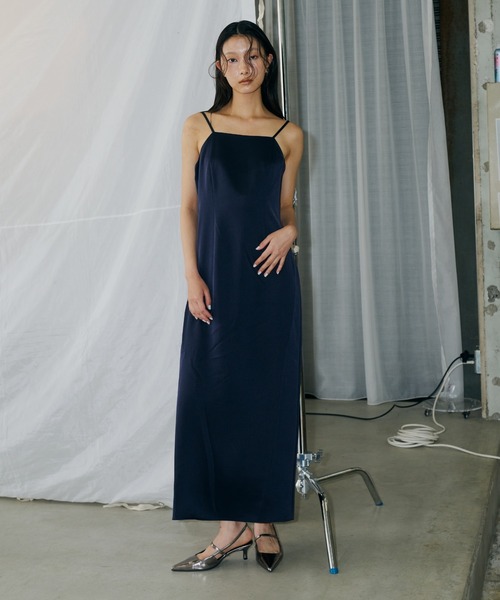 andresd サテンミニマルドレス マキシ丈　ブルー サテンミニマルドレス / satin minimal dress（ドレス
