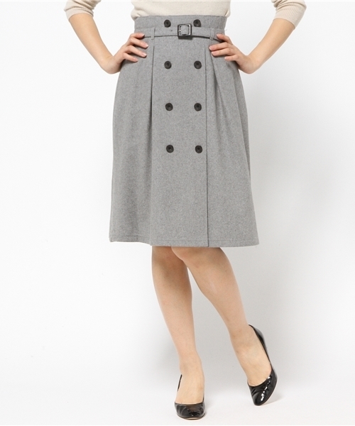 NATURAL BEAUTY BASIC（ナチュラルビューティーベーシック）の「フラノトレンチスカート（スカート・レディース・カーキ/グレー・MEDIUM/X-SMALL/LARGE/SMALL）」の2枚目の写真