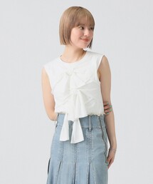 Ray BEAMS | フロント リボン ノースリーブ トップス(Tシャツ/カットソー)