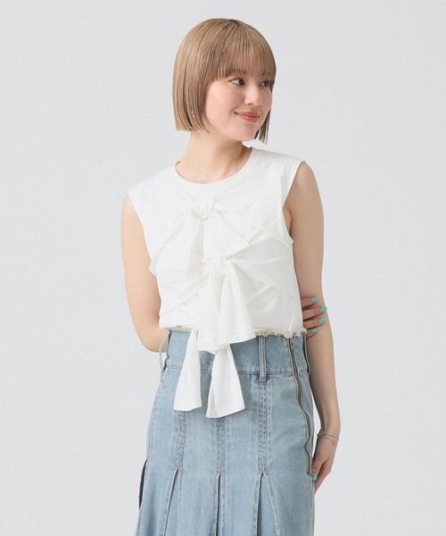 tシャツ フロント リボン ノースリーブ トップス レディース フロント リボン ノースリーブ トップス（Tシャツ/カットソー