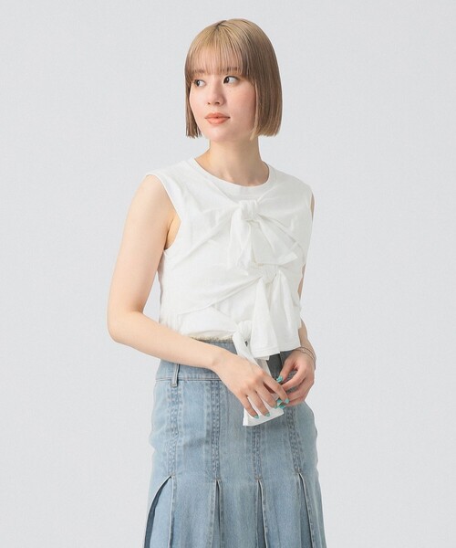 【新品】Ray BEAMS フロントリボン ノースリーブトップスグレー Ray BEAMS（レイビームス）の「フロント リボン ノースリーブ
