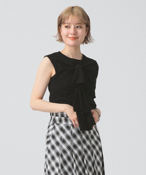 Ray BEAMS（レイビームス）の「フロント リボン ノースリーブ トップス（Tシャツ/カットソー・レディース・ブラック/ホワイト/ライトグレー・ONE SIZE）」の14枚目の写真