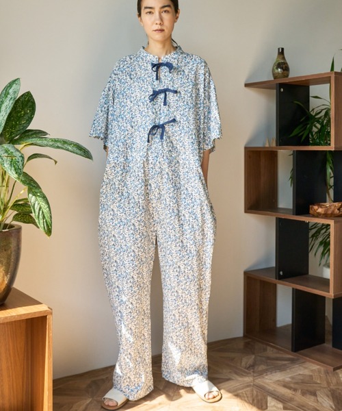 ハーフスリーブサージカルオールインワン　花柄 ハーフスリーブサージカルオールインワン（つなぎ