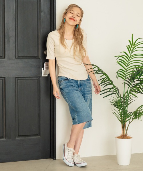 anap mimpi(アナップミンピ)の「バックオープン テレコ リブ カップ付き 半袖 Tシャツ(Tシャツ/カットソー・レディース・キナリ/ダークグレー・FREE)」の9枚目の写真