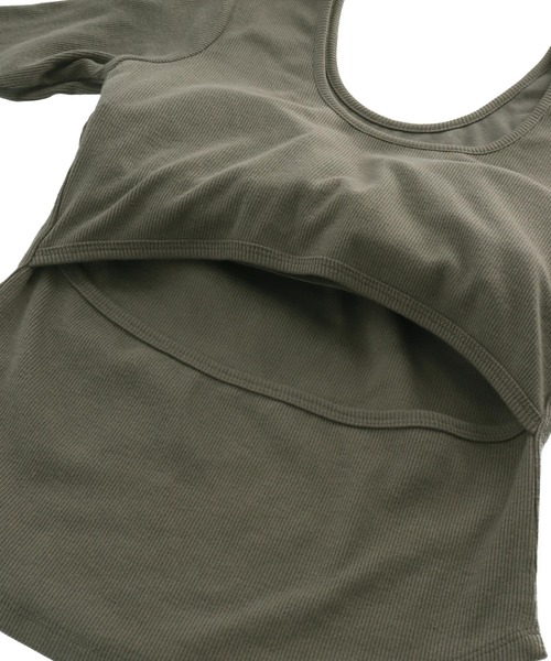 anap mimpi(アナップミンピ)の「バックオープン テレコ リブ カップ付き 半袖 Tシャツ(Tシャツ/カットソー・レディース・キナリ/ダークグレー・FREE)」の3枚目の写真