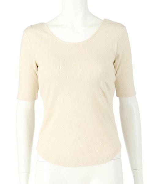 anap mimpi(アナップミンピ)の「バックオープン テレコ リブ カップ付き 半袖 Tシャツ(Tシャツ/カットソー・レディース・キナリ/ダークグレー・FREE)」の5枚目の写真