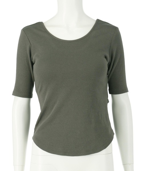 anap mimpi(アナップミンピ)の「バックオープン テレコ リブ カップ付き 半袖 Tシャツ(Tシャツ/カットソー・レディース・キナリ/ダークグレー・FREE)」の6枚目の写真