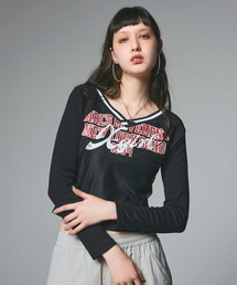 X-girl(GbNXK[)MESH PANELED L/S COMPACT TOP(TVc/Jbg\[)