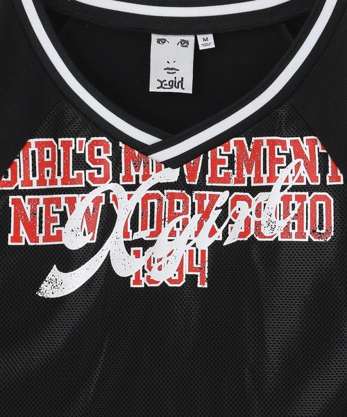 X-girl(エックスガール)の「MESH PANELED L/S COMPACT TOP(Tシャツ/カットソー・レディース・オリーブ/ブラック・S/M)」の5枚目の写真