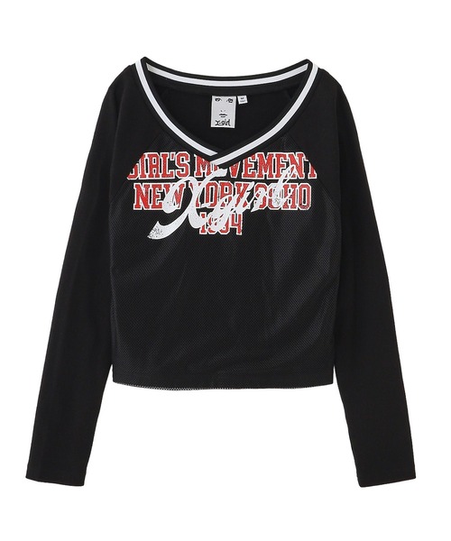 X-girl(エックスガール)の「MESH PANELED L/S COMPACT TOP(Tシャツ/カットソー・レディース・オリーブ/ブラック・S/M)」の10枚目の写真