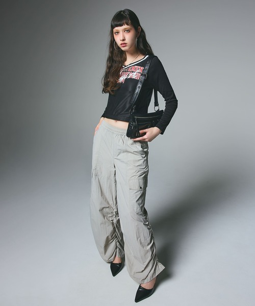 X-girl(エックスガール)の「MESH PANELED L/S COMPACT TOP(Tシャツ/カットソー・レディース・オリーブ/ブラック・S/M)」の9枚目の写真