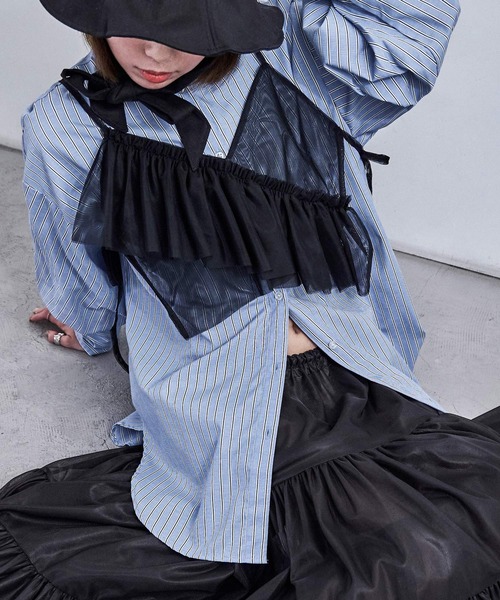 Fashion Letter（ファッションレター）の「アシメフリル チュールビスチェ（キャミソール・レディース・ブラック/アイボリー/グレー/レッド・M）」の6枚目の写真