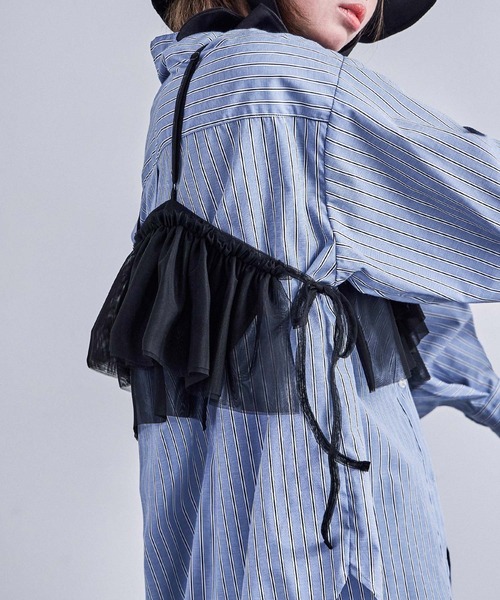 Fashion Letter（ファッションレター）の「アシメフリル チュールビスチェ（キャミソール・レディース・ブラック/アイボリー/グレー/レッド・M）」の9枚目の写真