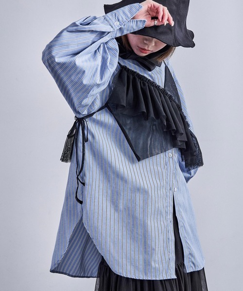 Fashion Letter（ファッションレター）の「アシメフリル チュールビスチェ（キャミソール・レディース・ブラック/アイボリー/グレー/レッド・M）」の11枚目の写真