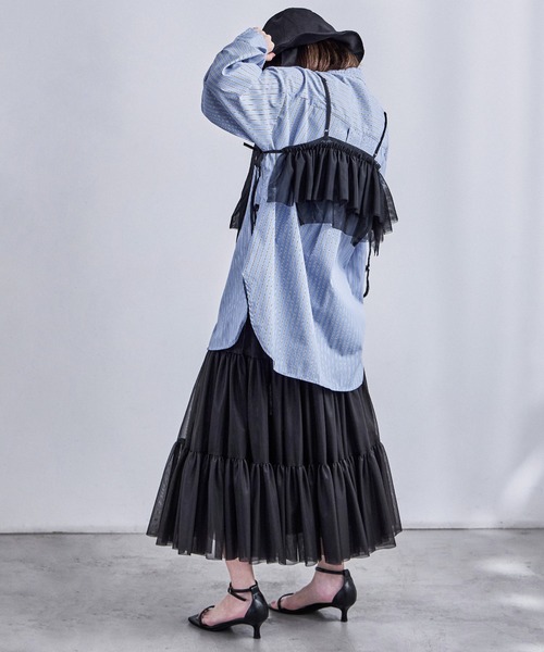 Fashion Letter（ファッションレター）の「アシメフリル チュールビスチェ（キャミソール・レディース・ブラック/アイボリー/グレー/レッド・M）」の13枚目の写真