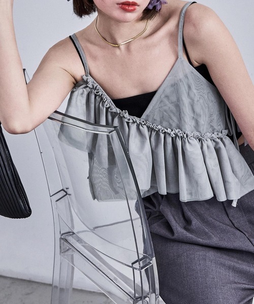 Fashion Letter（ファッションレター）の「アシメフリル チュールビスチェ（キャミソール・レディース・ブラック/アイボリー/グレー/レッド・M）」の15枚目の写真