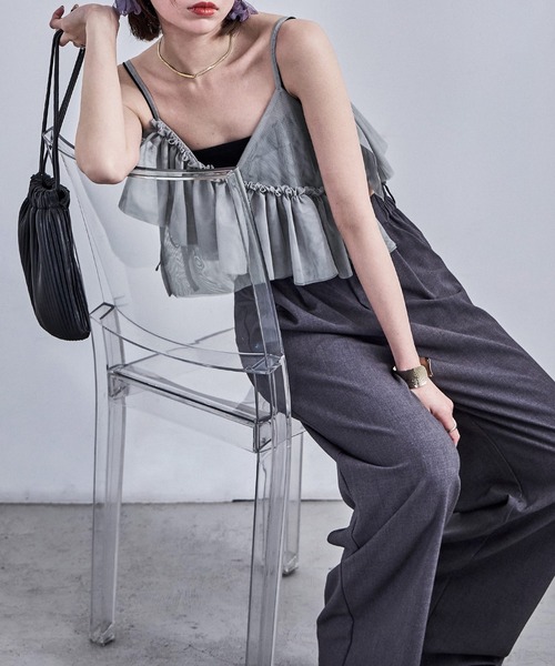 Fashion Letter（ファッションレター）の「アシメフリル チュールビスチェ（キャミソール・レディース・ブラック/アイボリー/グレー/レッド・M）」の16枚目の写真