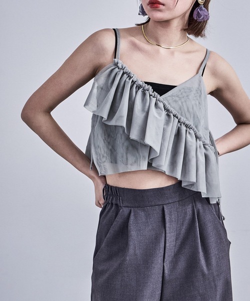 Fashion Letter（ファッションレター）の「アシメフリル チュールビスチェ（キャミソール・レディース・ブラック/アイボリー/グレー/レッド・M）」の17枚目の写真