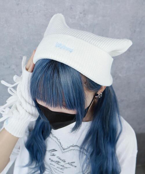 Whinny（ホワイニー）の「Whinny/《予約受付中★》くつろぎねこパンチ帽（ニットキャップ/ビーニー・レディース・ホワイト/ブラック/グレー・FREE）」の7枚目の写真
