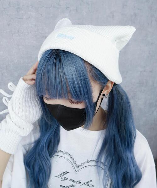 Whinny（ホワイニー）の「Whinny/《予約受付中★》くつろぎねこパンチ帽（ニットキャップ/ビーニー・レディース・ホワイト/ブラック/グレー・FREE）」の11枚目の写真