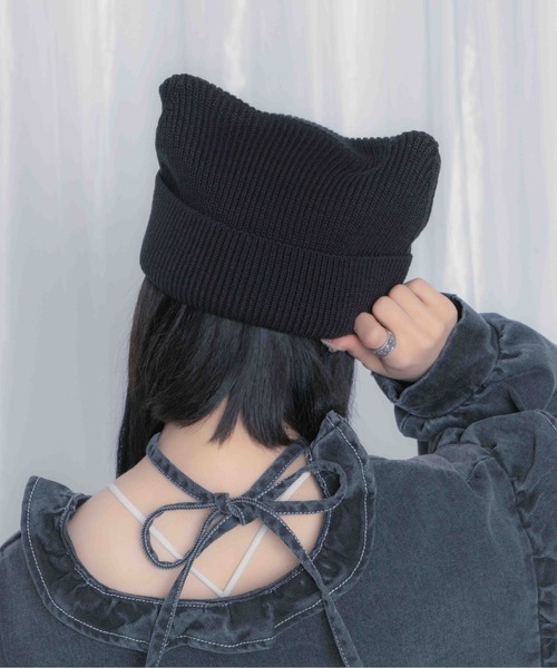 Whinny（ホワイニー）の「Whinny/くつろぎねこパンチ帽（ニットキャップ/ビーニー・レディース・ホワイト/ブラック/グレー・FREE）」の21枚目の写真