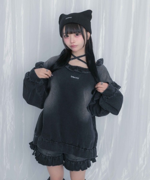 Whinny（ホワイニー）の「Whinny/くつろぎねこパンチ帽（ニットキャップ/ビーニー・レディース・ホワイト/ブラック/グレー・FREE）」の22枚目の写真