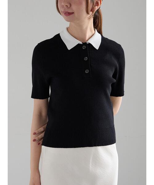 Te chichi（テチチ）の「【松井愛莉着用】ハーフスリーブポロニット（ニット/セーター・レディース・グレー/ブラック/カーキ・F）」の2枚目の写真