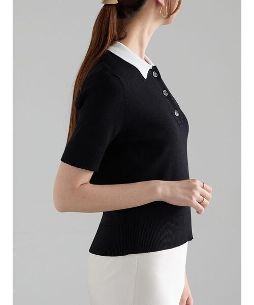 Te chichi（テチチ）の「【松井愛莉着用】ハーフスリーブポロニット（ニット/セーター・レディース・グレー/ブラック/カーキ・F）」の15枚目の写真