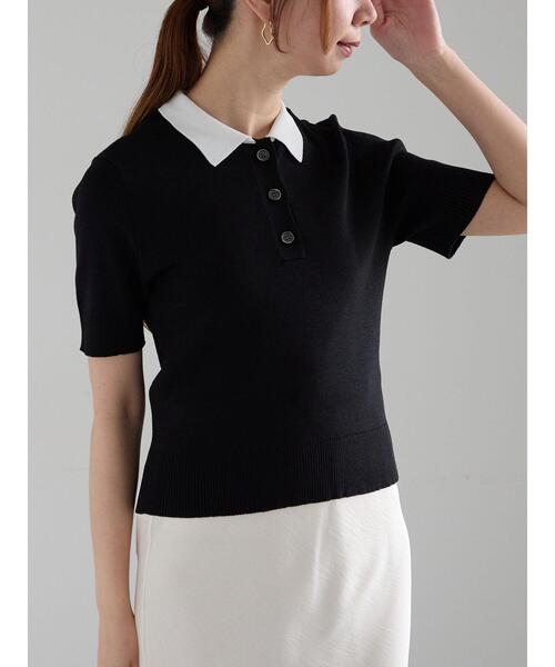 Te chichi（テチチ）の「【松井愛莉着用】ハーフスリーブポロニット（ニット/セーター・レディース・グレー/ブラック/カーキ・F）」の16枚目の写真