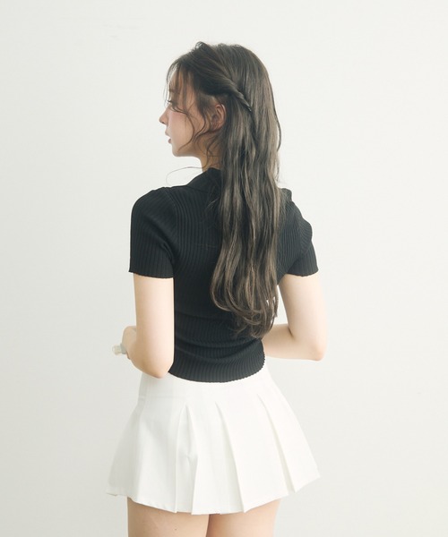 FENNEL ❣️ブラック リブ編み 半袖ニット　新品未使用　ぽっぽ セール】レディース 長袖もちっと柔らかケーブル×リブ編み