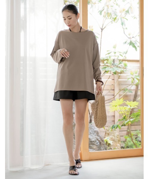 Re:EDIT（リエディ）の「[UVカット][接触冷感][速乾][水陸両用][DAILY SWIM]ラッシュガードスイムウェア4点SET（水着・レディース・モカ/ブラック・SMALL/MEDIUM/LARGE）」の4枚目の写真