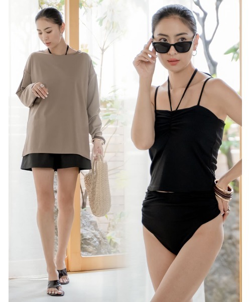 Re:EDIT（リエディ）の「[UVカット][接触冷感][速乾][水陸両用][DAILY SWIM]ラッシュガードスイムウェア4点SET（水着・レディース・モカ/ブラック・SMALL/MEDIUM/LARGE）」の20枚目の写真