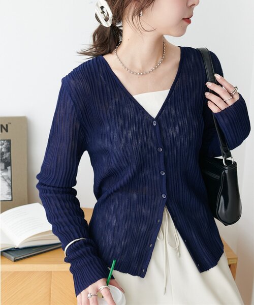 シアーリブVネックカーディガン（カーディガン/ボレロ）｜DISCOAT