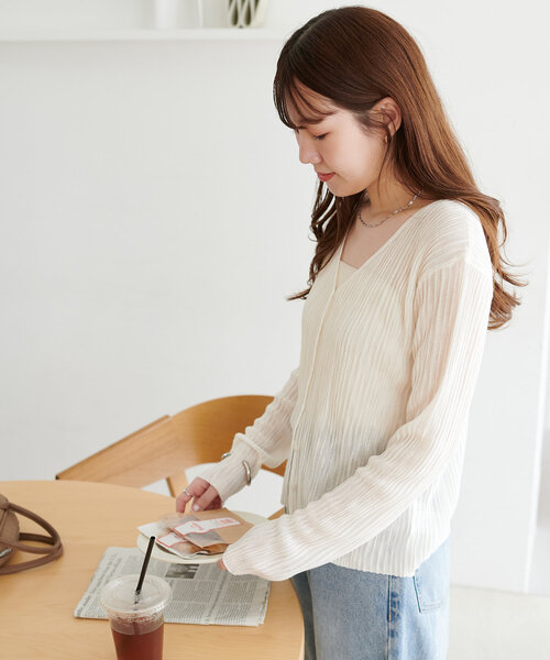 スタニングルアー　シアーリブVネックカーディガン今季完売 スタニングルアー シアーリブVネックカーディガン今季完売 rシアーリブ