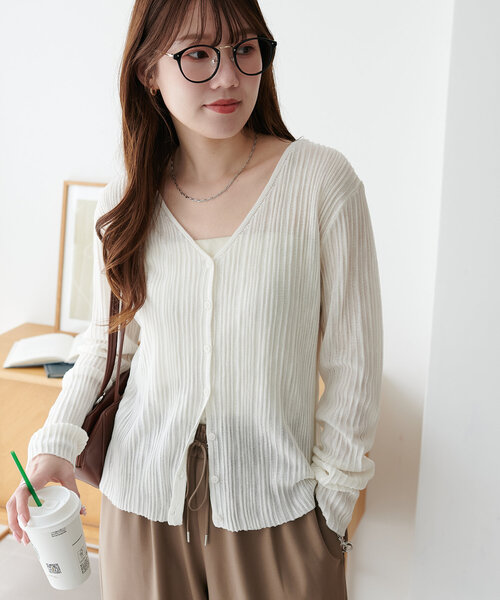 シアーリブVネックカーディガン（カーディガン/ボレロ）｜DISCOAT