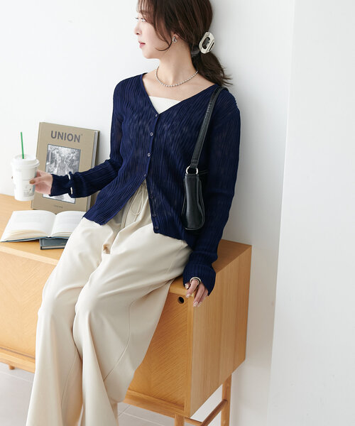 stunninglure rシアーリブVネックカーディガン rシアーリブVネック